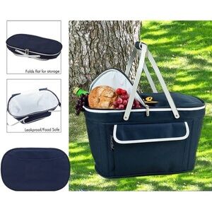 Picnic at Ascot Bold Collapsible Insulated Basket Cooler - Navy New